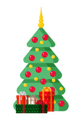 Decorated Christmas tree with gifts.