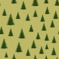 Seamless Merry Christmas Festive Pattern with Tree