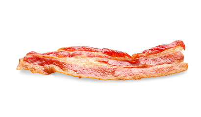 Cooked bacon rasher on white background