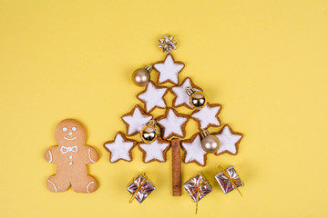 Christmas composition with gifts and christmas tree.