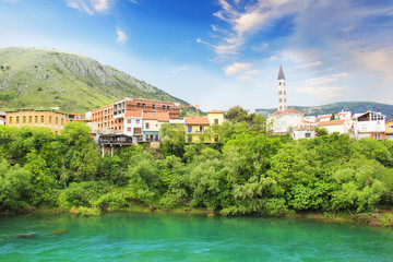 Fototapeta na wymiar Beautiful view of the city of Mostar, Bosnia and Herzegovina