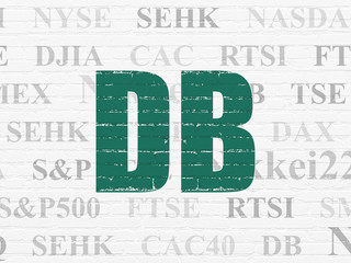 Stock market indexes concept: Painted green text DB on White Brick wall background with  Tag Cloud