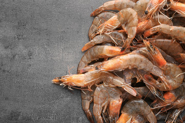 Fresh shrimps on gray background