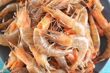 Many fresh shrimps, closeup