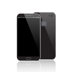 Modern black smartphone isolated. Front and back of Vector smartphone illustration. Cell phone mockup back view.