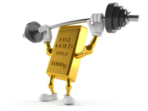 Gold character lifting heavy barbell