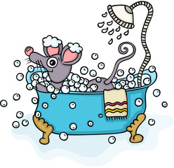 Cute mouse in bathtub with shower
