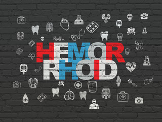 Healthcare concept: Painted multicolor text Hemorrhoid on Black Brick wall background with  Hand Drawn Medicine Icons