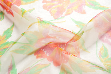 Texture, background, pattern. Cloth, natural silk Tea roses