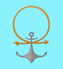 Rope and anchor. Sea emblem. Vector illustration