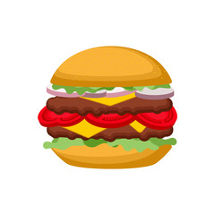 Burger isolated. hamburger on white background. fast food. Vector illustration