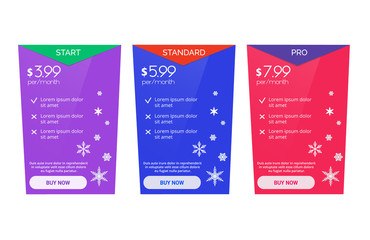 Colored Christmas banner for tariffs, a set of pricing tables and boxes