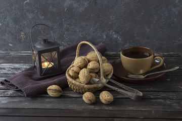 spoon, espresso, tea, hot, cream, nuts, cookies, cookies and cream, candle light, relax, cozy, antique, healthy, caffeine, dark, vintage, cafe, pastry, old, wooden, dessert, black, wood, snack, fresh,