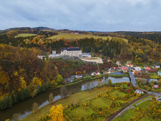 Fototapeta na wymiar Castle Sternberk in Czech Republic - aerial view