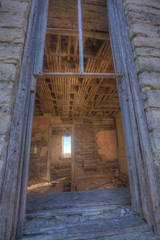 windows and interior room at abandoned stone house of Dr. William B. Jones near Florence, Kansas - obrazy, fototapety, plakaty