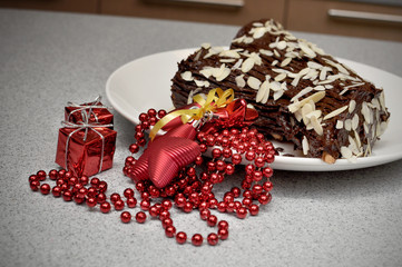 Christmas log with decorations