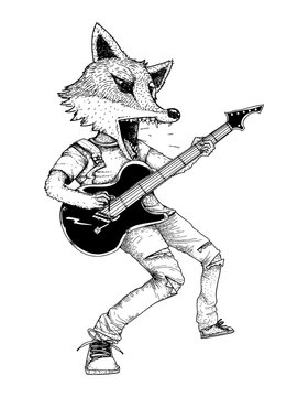 guitarist fox in action doodle art