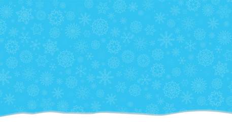 Elegant winter festive  blue background with fallen snowflakes and snowdrifts.