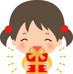 プレゼントの箱を持った笑顔の女の子