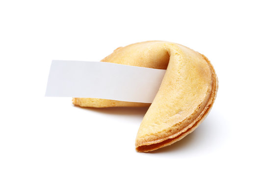 Photo of cookie with wish on empty white background