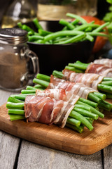Green bean wrapped in smoked bacon