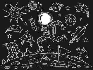 astronaut in the space doodle art