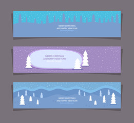 Christmas banners. Collection of holiday backgrounds. Winter landscape, designs for the web.