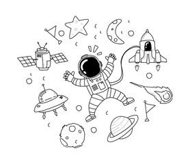 astronaut in the space doodle art