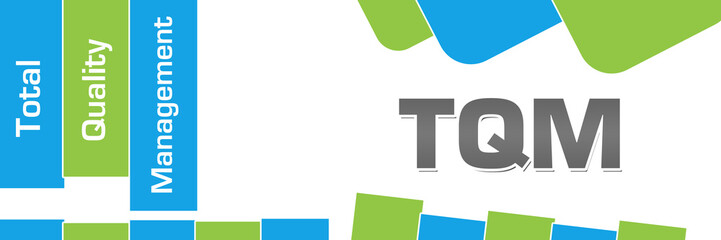 TQM - Total Quality Management Green Blue Abstract Shapes Horizontal 