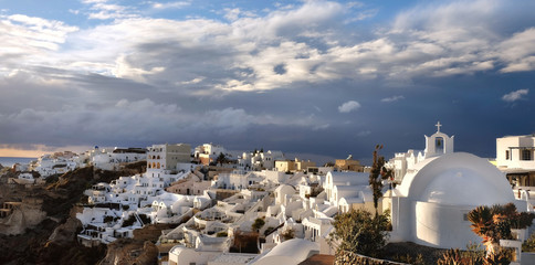Santorini island in Greece, Oia village, day after the storm