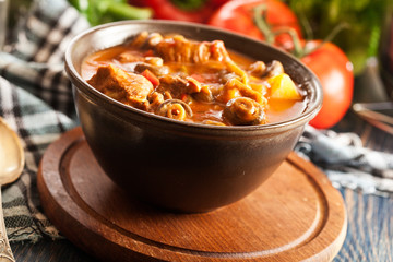 Stew soup with meat potatoes