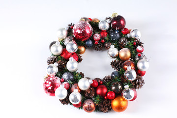 Christmas composition with gift box and decorations