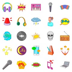 Audio icons set, cartoon style