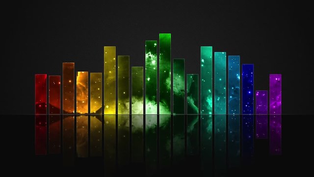Cosmic Crystal Glass Audio Bars Glowing Version 01 VJ Loop Animated Motion Background Seamless Looping Video Backdrop Rainbow 7 Colors