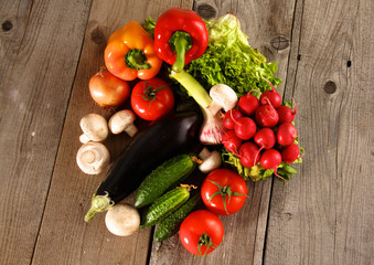 Fresh vegetables on a clean wooden table