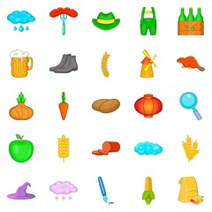 Autumn icons set, cartoon style
