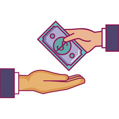 hands human with bill dollar money icon vector illustration design