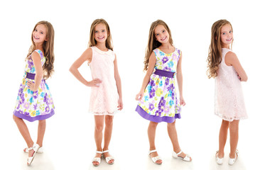 Collection of photos adorable smiling little girl child in princess dress isolated