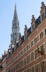 Old House and Brussels Town Hall on the background, Belgium