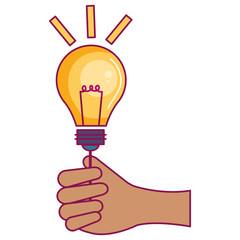 hand human with bulb light vector illustration design