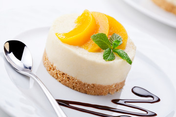 Small Cheesecake With Poached Peaches