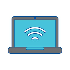 wifi signal on laptop screen  icon image vector illustration design  grey and blue