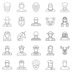 Avatar icons set, outline style