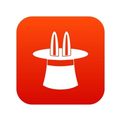 Rabbit ears appearing from a top magic hat icon digital red