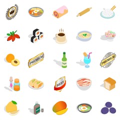 Food with vitamin icons set, isometric style