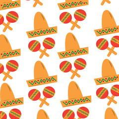 mexican hat and maracas instrument culture seamless pattern image vector illustration