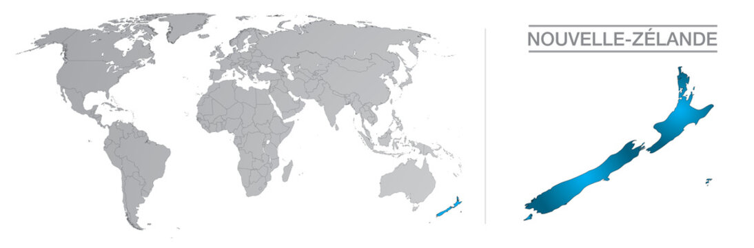 Nouvelle-Zélande dans le monde, avec frontières et tous les pays du monde séparés