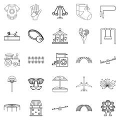 Small child icons set, outline style