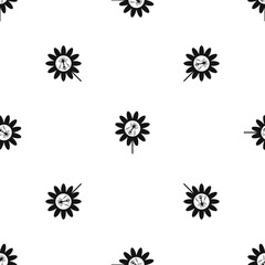 Bee on flower pattern seamless black