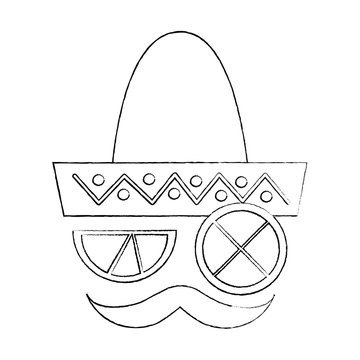 mexican hat and mustache with slice lemon culture symbol vector illustration